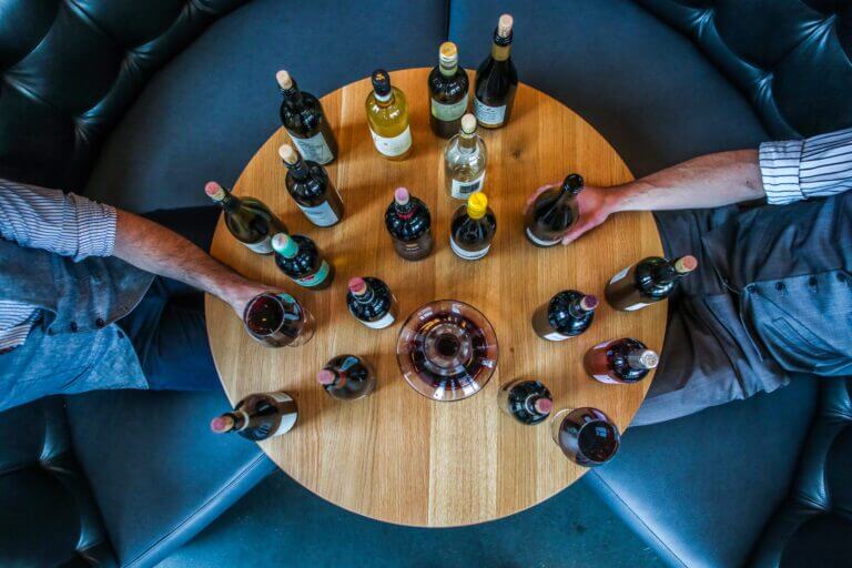 Wine Bottle in a round table